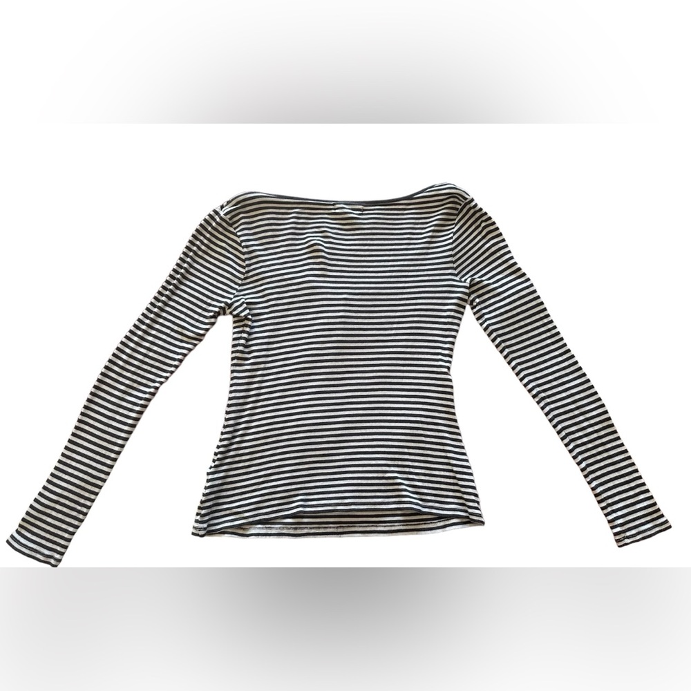 Madewell Ribbed Striped Sweetheart Neck Long Sleeve Top Fitted Women’s L - Picture 3 of 4